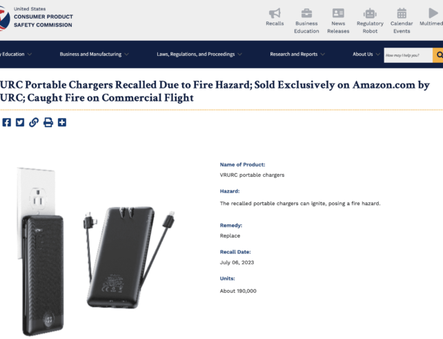 VRURC Portable Chargers Recalled VRURC Portable Chargers Recalled